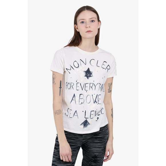 Moncler Tops - Moncler White Cotton Printed T-Shirt Kids Size L